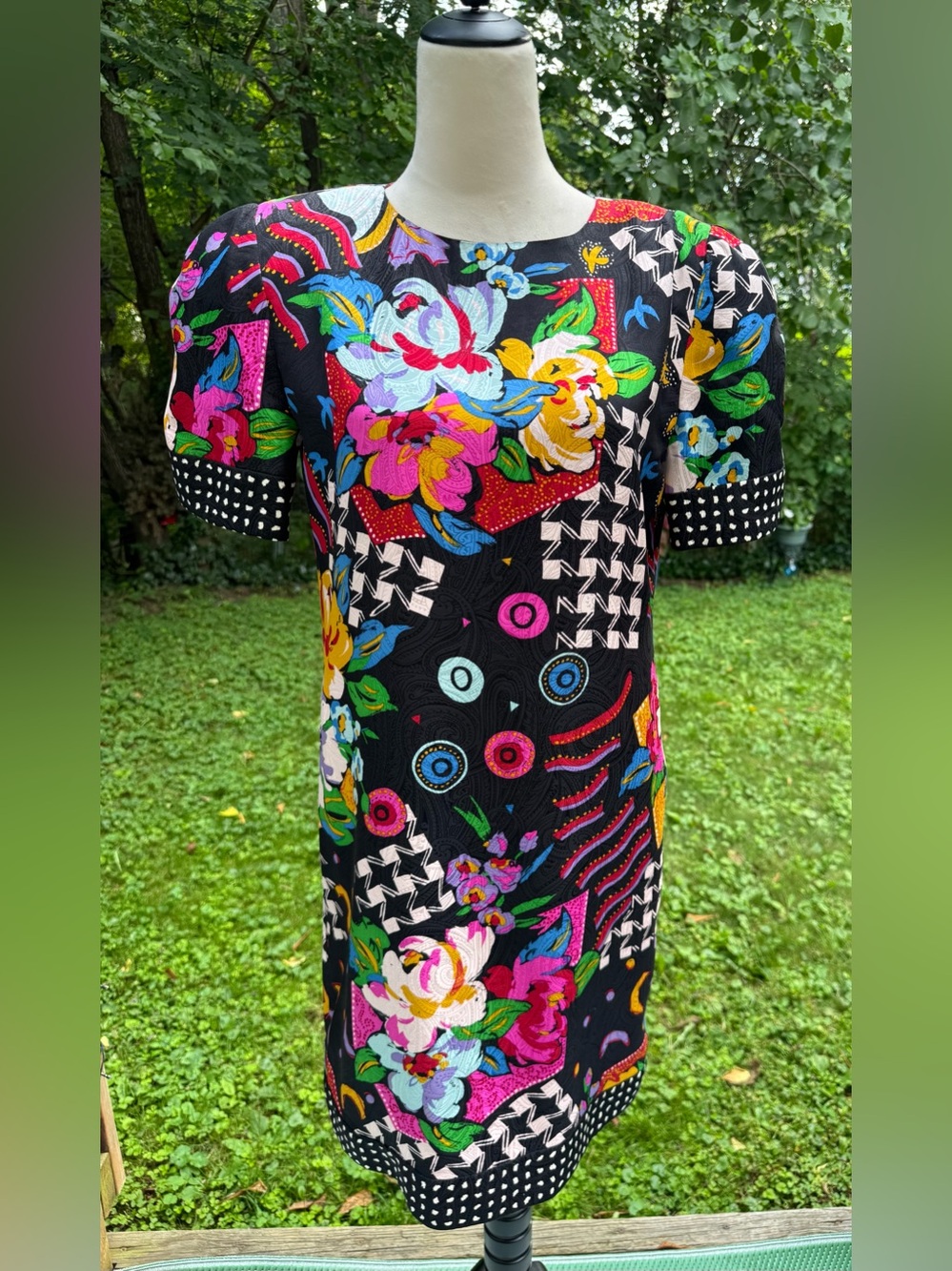 Constance Saunders for Richard Warren Vtg 100% Silk Pop Art Geometric Dress Sz 6